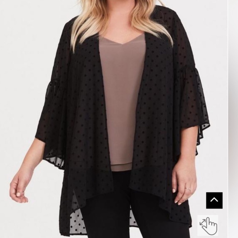 Torrid Black Dot Chiffon Kimono - Size 0